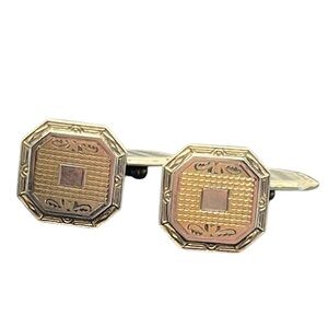 Art Deco two tone etched design set of cufflinks vintage